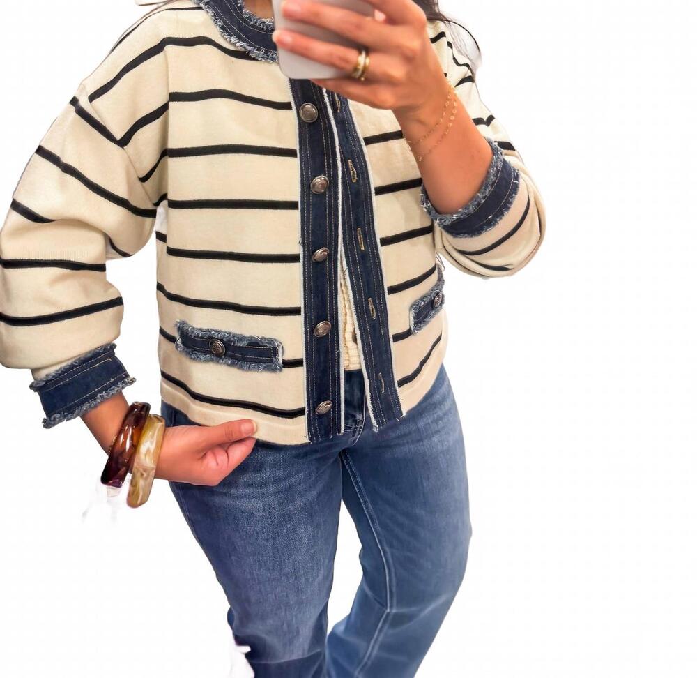 NEW ABLE french girl favorite stripe cardigan in cream/black